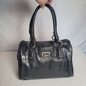 Nicole Miller Black Alligator Embossed Faux Leather Shoulder Bag